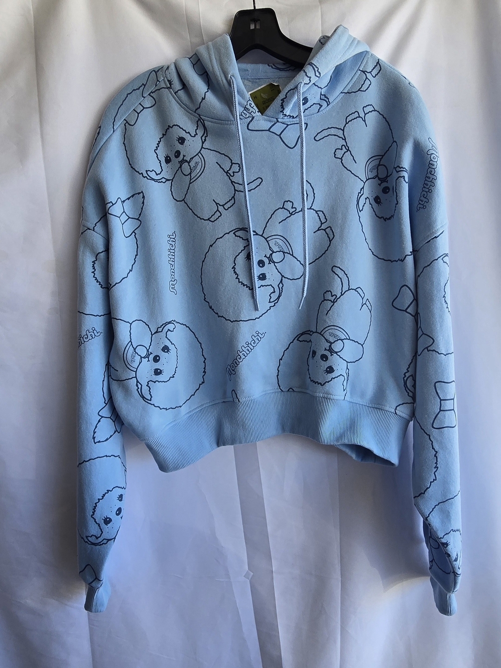 New! Monchhichi All-over Graphic Blue Fleece Cotton-blend Hoodie Sweatshirt, Med